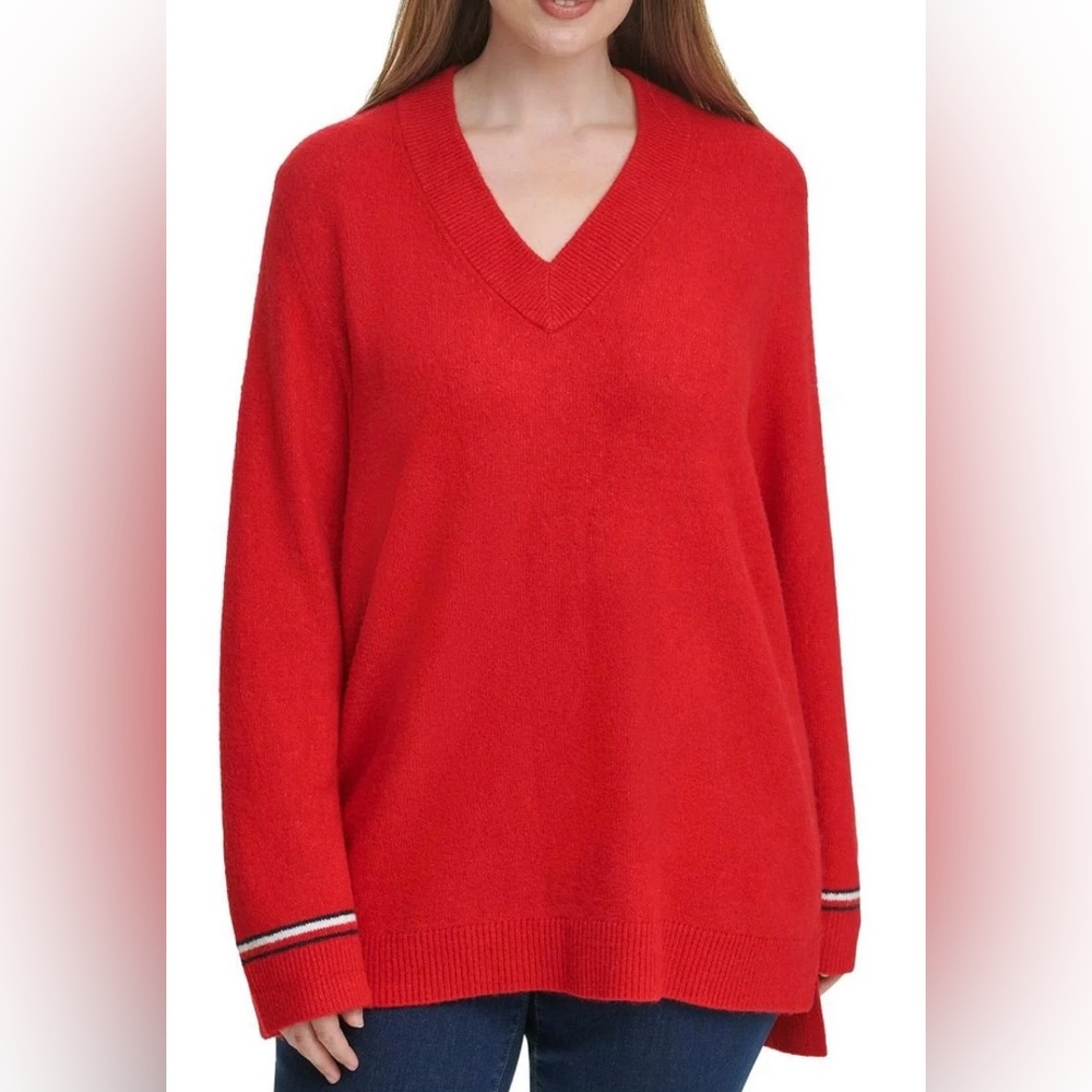 TOMMY HILFIGER PULLOVER SWEATER SCARLET SOFT TOUCH V-NECK WOMENS RED COLOR SZ 2X